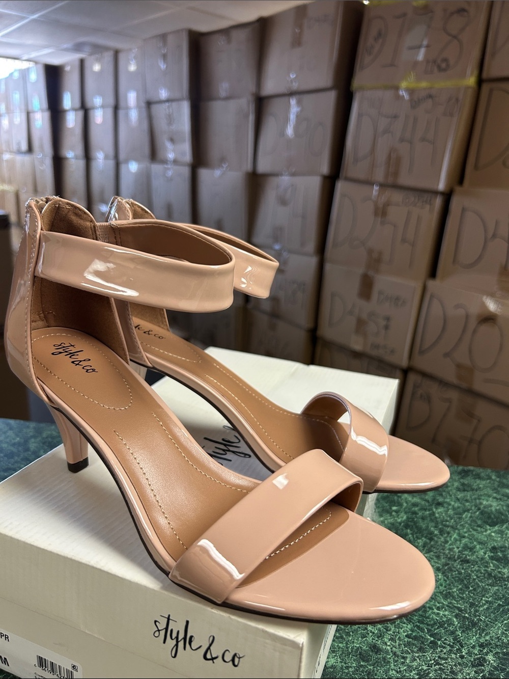 Style & Co. Patent Nude Ankle-Strap Mid-Heel Sandals